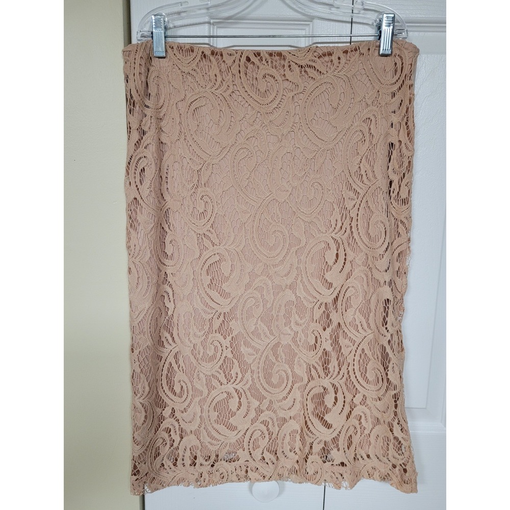 Adrianna Papell Peach Lace Overlay Festive‎ Fairycore Pencil Skirt Womens Size M